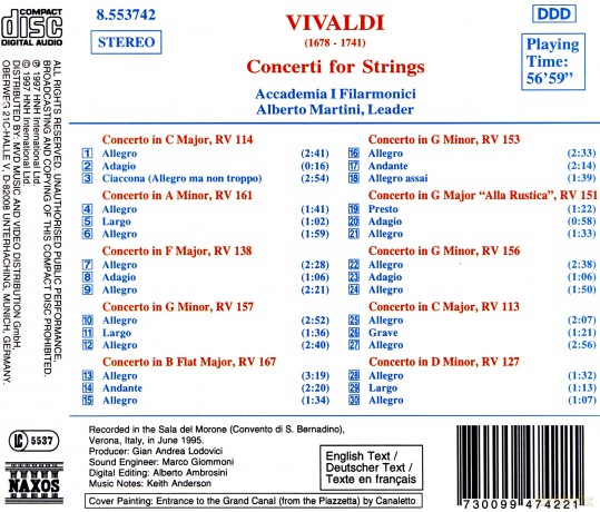 Antonio Vivaldi: Concerti fur Streicher RV 113,114,138,151, [CD]