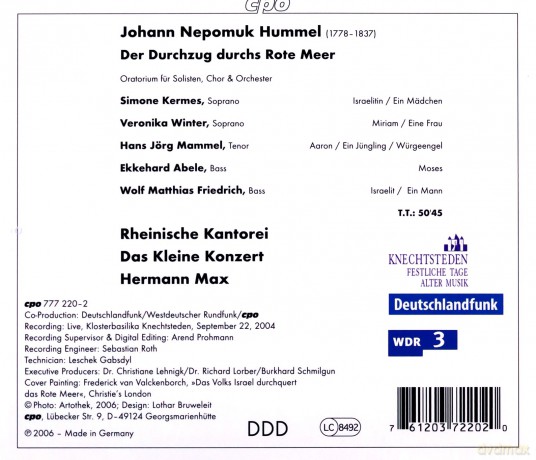 Johann Nepomuk Hummel: Der Durchzug durchs Rote Meer [CD]