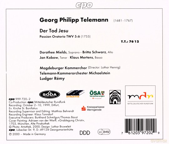 Georg Philipp Telemann: Der Tod Jesu (Passionskantate TWV 5:6) [CD]
