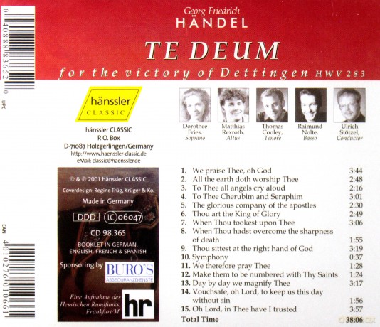 Georg Friedrich Handel: Dettinger Te Deum [CD]