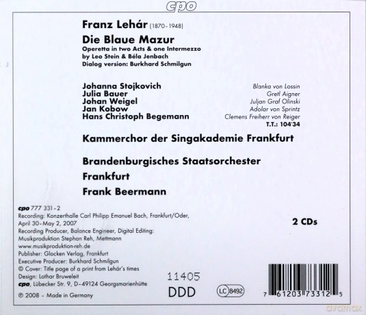 Franz Lehar: Die blaue Mazur [2CD]