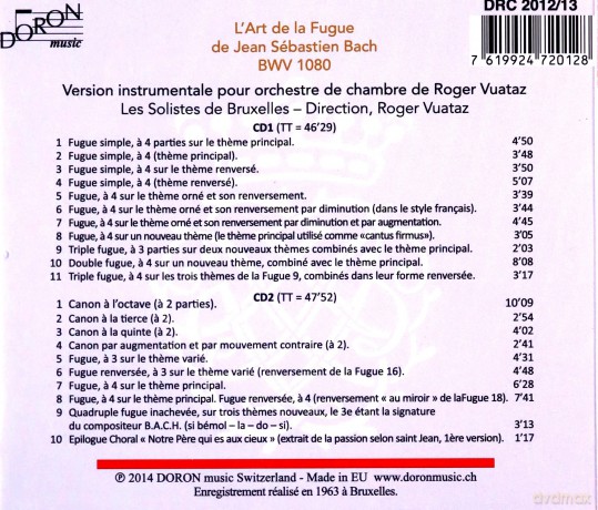 Roger Vuataz: Die Kunst der Fuge (nach J.S.Bach) fur Kammerorchester [2CD]