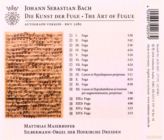 Johann Sebastian Bach: Die Kunst der Fuge BWV 1080 fur Orgel [CD]