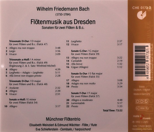 Wilhelm Friedemann Bach: Duette fur 2 Floten F.54,55,57,59 [CD]