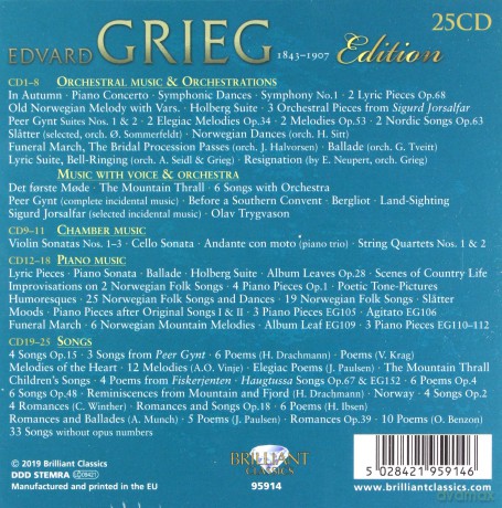 Edvard Grieg: Edvard Grieg Edition (Brilliant 2019) [25CD]