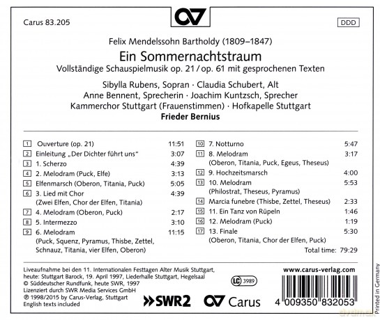 Felix Mendelssohn Bartholdy: Ein Sommernachtstraum [CD]