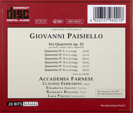 Giovanni Paisiello: Flotenquartette op.23 Nr.1-6 [CD]