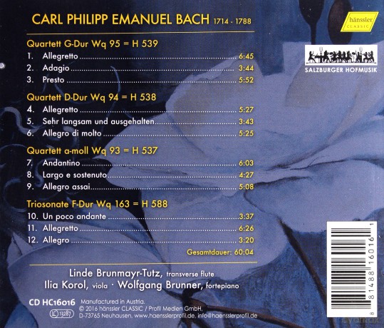 Carl Philipp Emanuel Bach: Flotenquartette Wq.93-95 [CD]