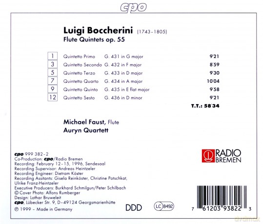 Luigi Boccherini: Flotenquintette G.431-436 (op.55 Nr.1-6) [CD]