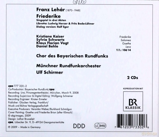 Franz Lehar: Friederike (Singspiel in 3 Akten) [2CD]