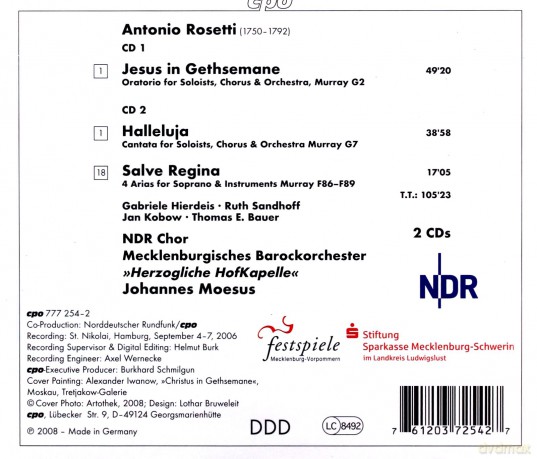 Antonio Rosetti: Jesus in Gethsemane (Murray G2) [2CD]