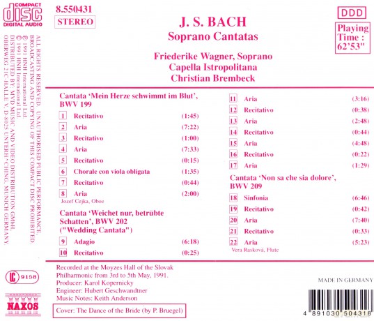 Johann Sebastian Bach: Kantaten BWV 199,202,209 [CD]