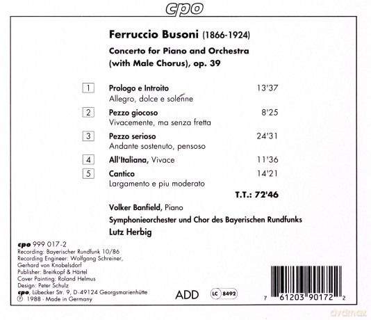 Ferruccio Busoni: Klavierkonzert op.39 [CD]