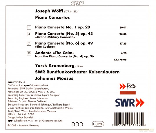 Joseph Wolfl: Klavierkonzerte Nr.1,5,6 (opp.20,43,49) [CD]