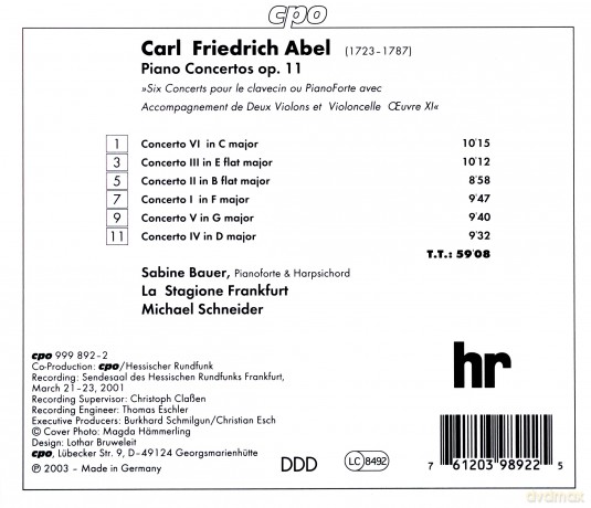 Carl Friedrich Abel: Klavierkonzerte op.11 Nr.1-6 [CD]