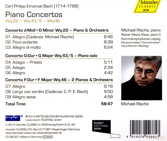 Carl Philipp Emanuel Bach: Klavierkonzerte Wq.22, Wq.43 Nr.5, Wq.46 [CD]