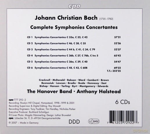 Johann Christian Bach: Konzertante Sinfonien Vol.1-6 [6CD]