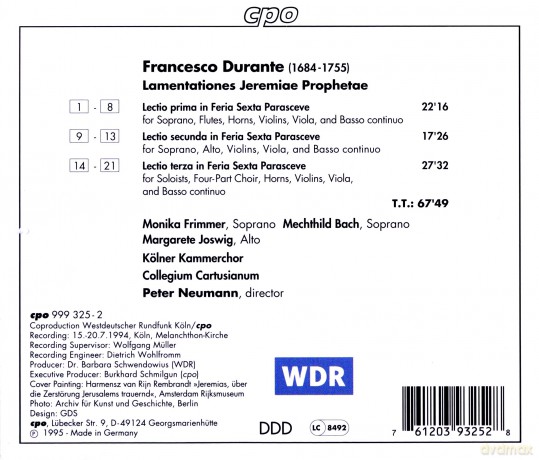 Francesco Durante: Lamentationes Jeremiae Prophetae [CD]