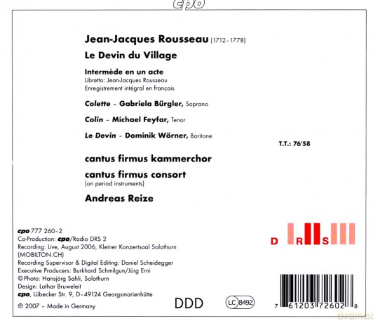 Jean-Jacques Rousseau: Le Devin du Village [CD]