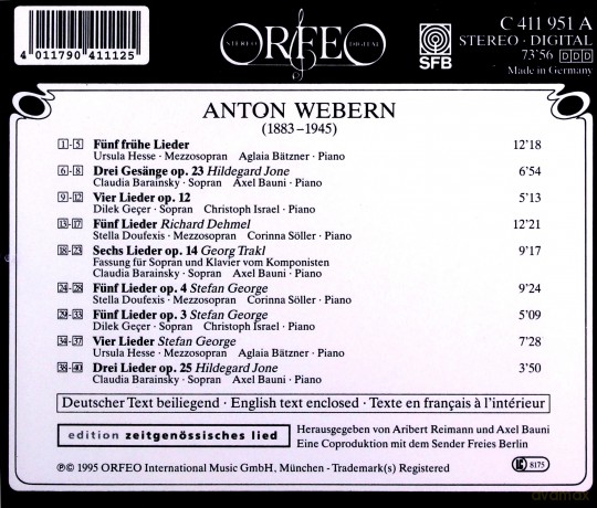 Anton Webern: Lieder [CD]