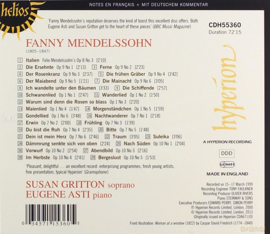 Fanny Mendelssohn-Hensel: Lieder opp.1,7,9,10 [CD]