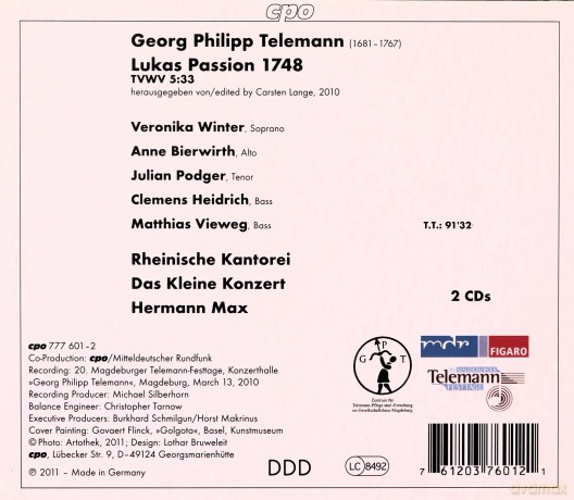 Georg Philipp Telemann: Lukas Passion (1748) [2CD]