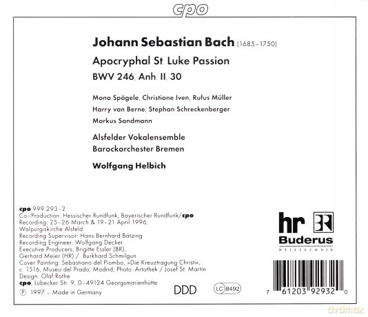Johann Sebastian Bach: Lukas-Passion BWV 246, Anh.II,30 (Apokryphe Werke 4) [2CD]