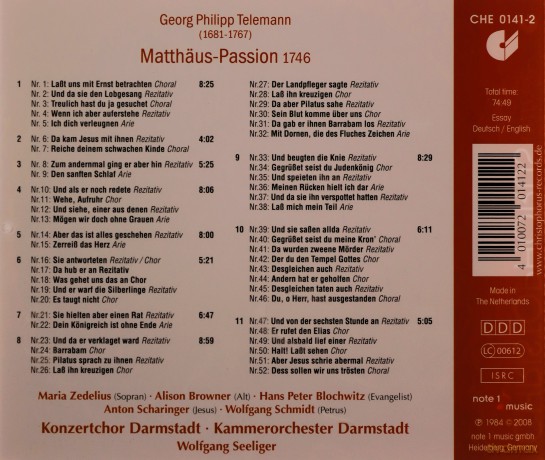 Georg Philipp Telemann: Matthss¤us-Passion (1746) [CD]