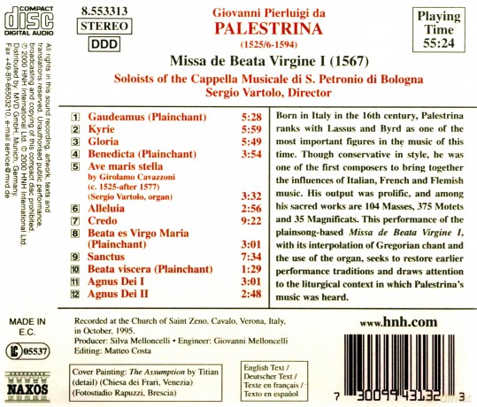 Giovanni Pierluigi da Palestrina: Missa Beata Vergine [CD]