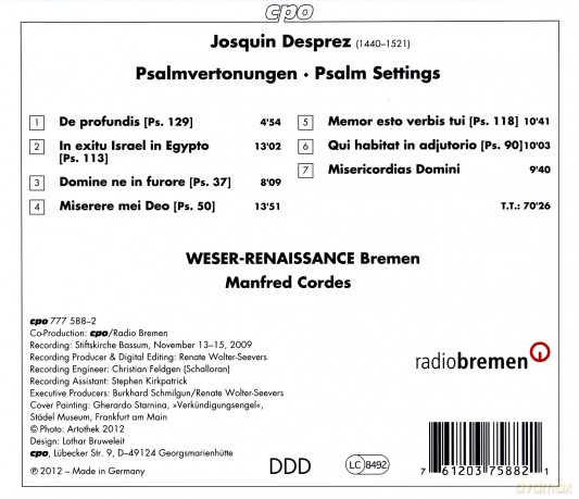 Josquin Desprez: Motetten (Psalmvertonungen) [CD]
