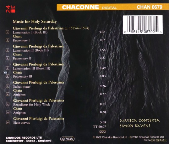 Giovanni Pierluigi da Palestrina: Musik zum Karsamstag [CD]