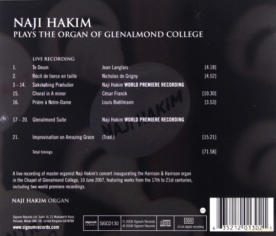 Naji Hakim spielt die Orgel des Glenalmond College [CD]