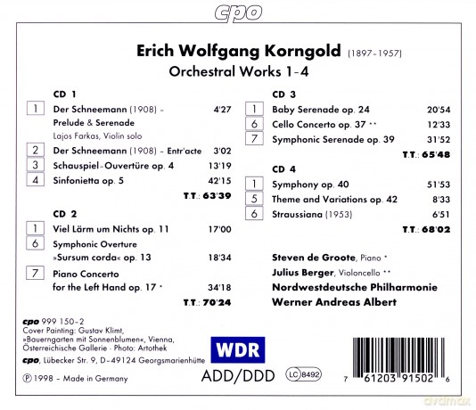 Erich Wolfgang Korngold: Orchesterwerke Vol.1-4 [CD]