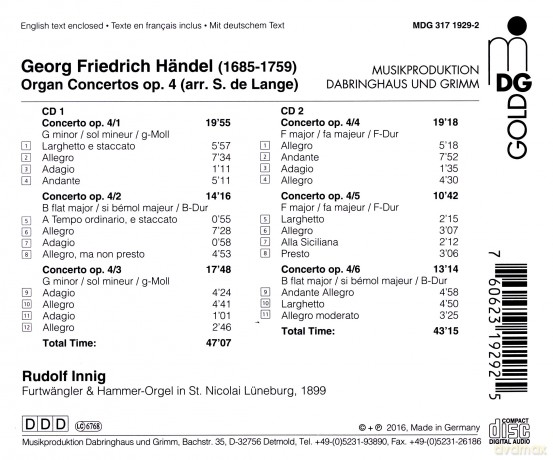 Georg Friedrich Handel: Orgelkonzerte Nr.1-6 fur Orgel solo [2CD]