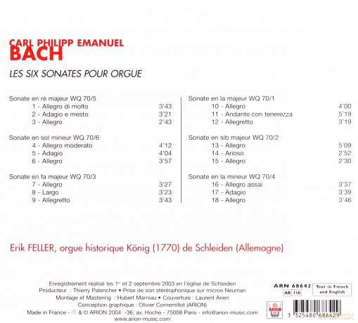 Carl Philipp Emanuel Bach: Orgelsonaten Wq.70 Nr.1-6 [CD]