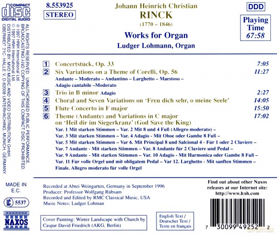 Johann Christian Heinrich Rinck: Orgelwerke [CD]