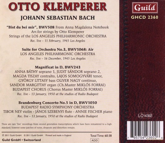 Otto Klemperer dirigiert Bach [CD]