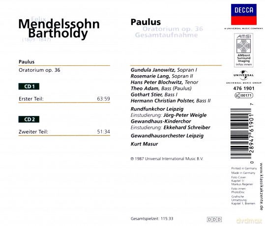 Felix Mendelssohn Bartholdy: Paulus [2CD]