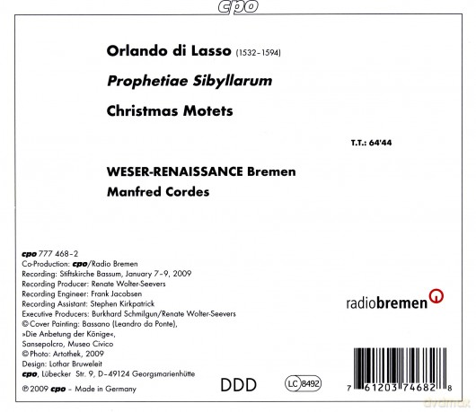 Orlando di Lasso: Prophetiae Sibyllarum (22 Weihnachtsmotetten) [CD]