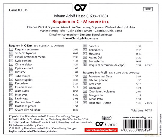 Johann Adolph Hasse: Requiem C-Dur [CD]