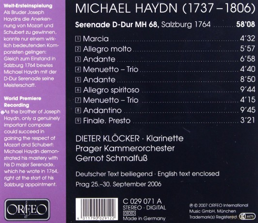 Michael Haydn: Serenade D-dur (1764) [CD]