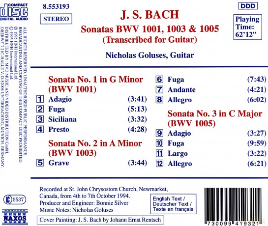 Johann Sebastian Bach: Sonaten BWV 1001,1003,1005 f.Gitarre [CD]