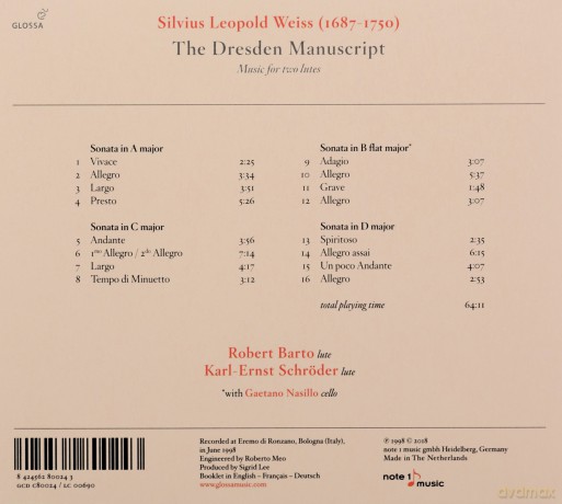 Silvius Leopold Weiss: Sonaten fur 2 Lauten The Dresden Manuscript [CD]