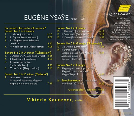 Eugene Ysaye: Sonaten fur Violine solo op.27 Nr.1-6 [CD]
