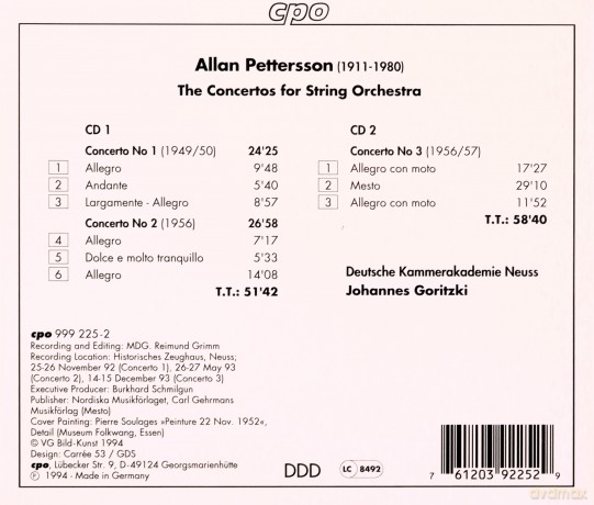 Allan Pettersson: Streicherkonzerte Nr.1-3 [2CD]