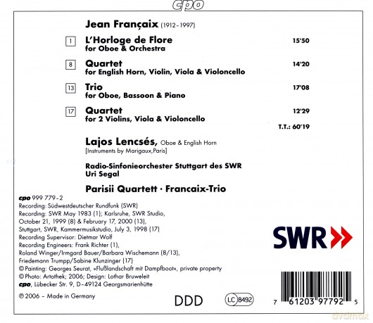 Jean Francaix: Streichquartett [CD]