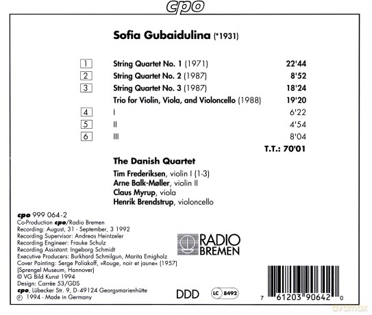 Sofia Gubaidulina: Streichquartette Nr.1-3 [CD]