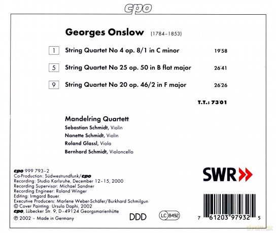 Georges Onslow: Streichquartette op.8,1;op.46,2;op.50 [CD]