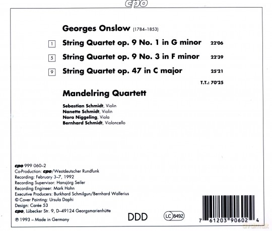 Georges Onslow: Streichquartette op.9,1;op.9,3;op.47 [CD]