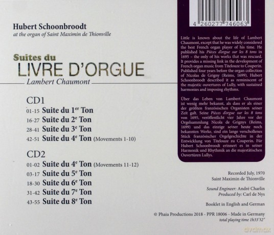 Lambert Chaumont: Suites du Livre d'Orgue Nr.1-8 [CD]